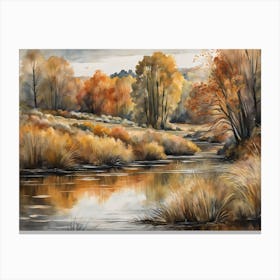 Autumn Pond Landscape Painting (75) Canvas Print