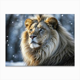 Lion In The Snow Canvas Print