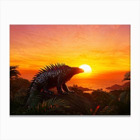 Futuristic Morphic Creature Basking In The Glow Of A Tropical Sunrise Silhouette Outlined Against T Canvas Print