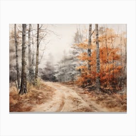 A Painting Of Country Road Through Woods In Autumn 46 Canvas Print