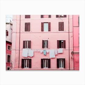 Pink Building & Clothesline, Rome Canvas Print