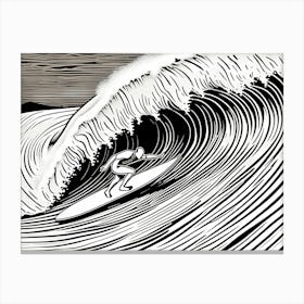 Linocut Black And White Surfer On A Wave art, surfing art, 7 Canvas Print