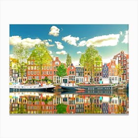 Amsterdam Architecture And Reflections On The Canal Canvas Print