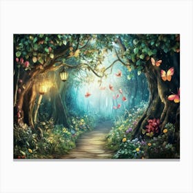 3D Fairytale Forest with Magical Creatures Wallpaper Canvas Print