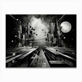Parallel Universes Abstract Black And White 7 Canvas Print
