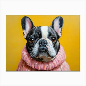 Frenchie In Pink And Yellow 3 Canvas Print