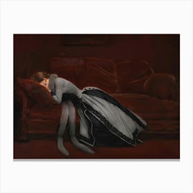 After the Misdeed, Woman Crying Into A Couch, Dark Moody Vintage Woman Portrait Canvas Print