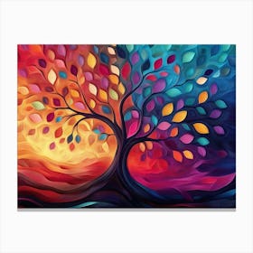 Colorful Tree with Multicolor Leaves Illustration Canvas Print