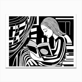 Just a girl who loves to read, Lion cut inspired Black and white Stylized portrait of a Woman reading a book, reading art, book worm, Reading girl 169 Canvas Print