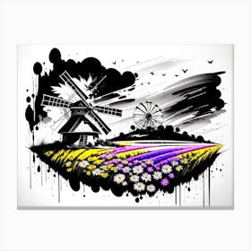 Windmill And Flowers Canvas Print