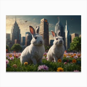 Two Rabbits In The Grass Canvas Print