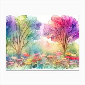 Watercolor Of Trees And Flowers Canvas Print