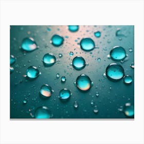 A Close Up Shot Of Water Droplets On A Blue Surface Canvas Print