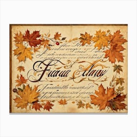 An Autumny Vintage Greeting For Thanksgiving The Text Swirling In The Form Of Autumnal Calligraphy (3) Canvas Print