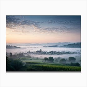 Ethereal Landscape At Twilight Encompassing Both Urban And Rural Settings Cities And Villages Shro Canvas Print