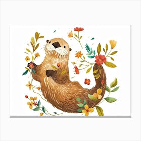Little Floral Sea Otter 4 Canvas Print