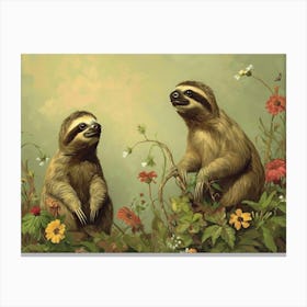 Floral Animal Illustration Sloth 3 Canvas Print