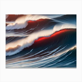 A Series Of Dramatic Ocean Waves, Their Crests Illuminated With Bright Red Light From The Setting Sun Canvas Print