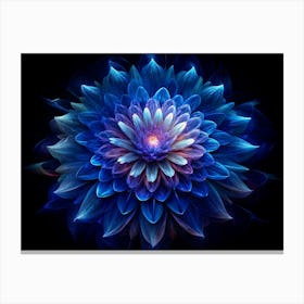 Abstract Blue Flower On Black Background Canvas Print