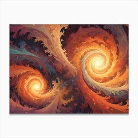 An Abstract Digital Art Piece Featuring Two Luminous Golden Spirals Emanating From Within Intricate Organic Patterns Against A Dark Background Canvas Print