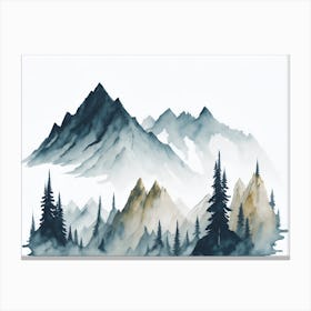 Mountain And Forest In Minimalist Watercolor Horizontal Composition 321 Canvas Print