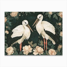 Floral Animal Illustration Stork 1 Canvas Print