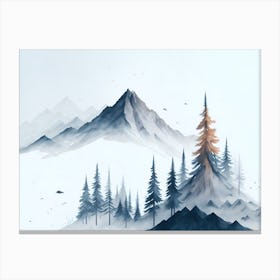 Mountain And Forest In Minimalist Watercolor Horizontal Composition 270 Canvas Print