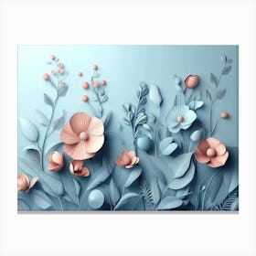 3d With Simple Floral Painting Light Blue 2 Canvas Print