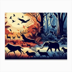 Wild Animals In Three Tone Abstract Poster 1 Canvas Print