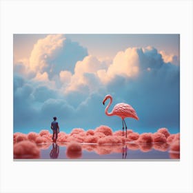 Fantasy Flight: Pink Flamingo Looking Down from the Unearthly Cloud Canvas Print
