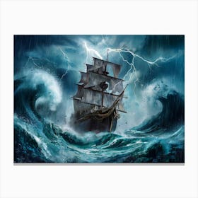 Galleon ship in stormy sea painting #2 Canvas Print