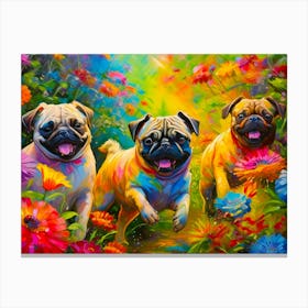 Pugs In The Garden Canvas Print