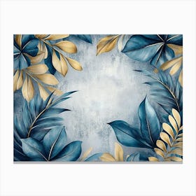 Blue Vintage Tropical Leaves in Seamless Border Design Canvas Print