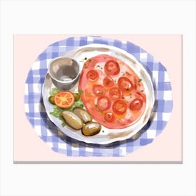 A Plate Of Antipasto, Top View Food Illustration, Landscape 3 Canvas Print