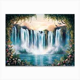 Majestic Forest Waterfall Painting #1 Canvas Print