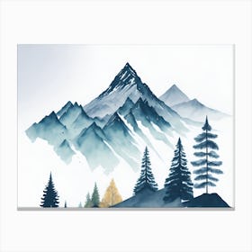 Mountain And Forest In Minimalist Watercolor Horizontal Composition 32 Canvas Print