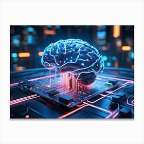 An Intricate Digital Brain Interface Intertwined With A Vast Ai Network Studying The Neural Connec Canvas Print