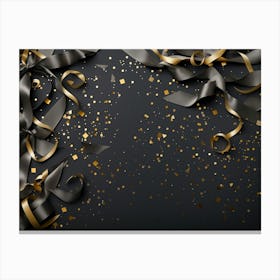 Gold Ribbons On Black Background Canvas Print