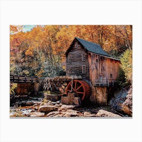 Autumn Water Wheel Cabin Canvas Print