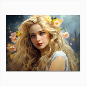 Upscaled A Oil Painting Blonde Young Girl With Flowers On Her Hair 09252673 E891 4424 952d 0352fe78acf1 Canvas Print