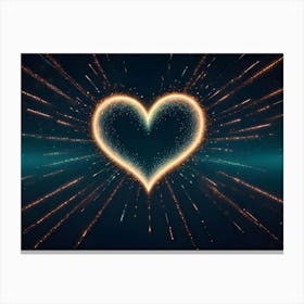 Abstract Image Of A Glowing Heart Shape Made From Golden Sparks On A Dark Blue Background Canvas Print