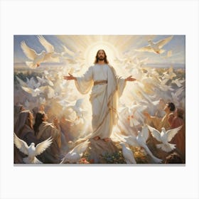 An Artistic Rendering Of A Serene Sunday Morning A Figure Symbolic Of Jesus Christ In A Posture Of (3) Canvas Print