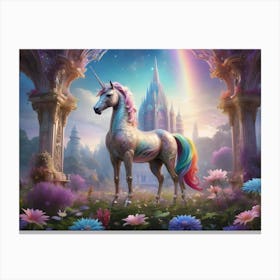 Unicorn In A Castle Canvas Print