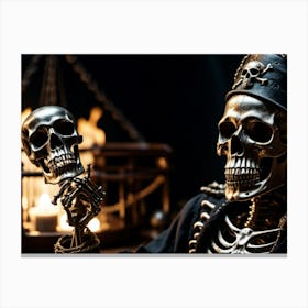 Skeleton Holding Skulls Canvas Print