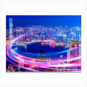 Neon city: Hong Kong (synthwave/vaporwave/retrowave/cyberpunk) — aesthetic poster Canvas Print