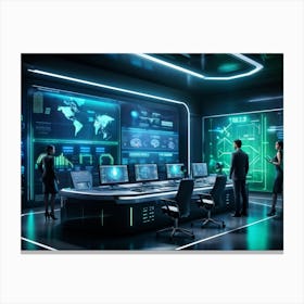 Cyber Intelligence Technology Interfacing With Modern Business Operations Robots Analyzing Data Ho (3) Canvas Print