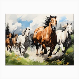 Wild Horses In Enchanted Forest Canvas Print