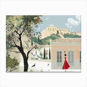 Woman with red dress in Athens Greece Canvas Print