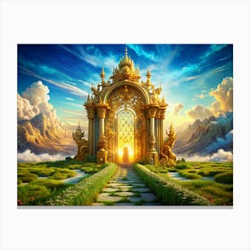 Golden Gate With Stone Path In Fantasy Landscape Canvas Print