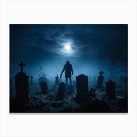 Death Fear Rising Full Fog Gravestone Dark Night Evil Background Holiday Horror Undead (32) Canvas Print